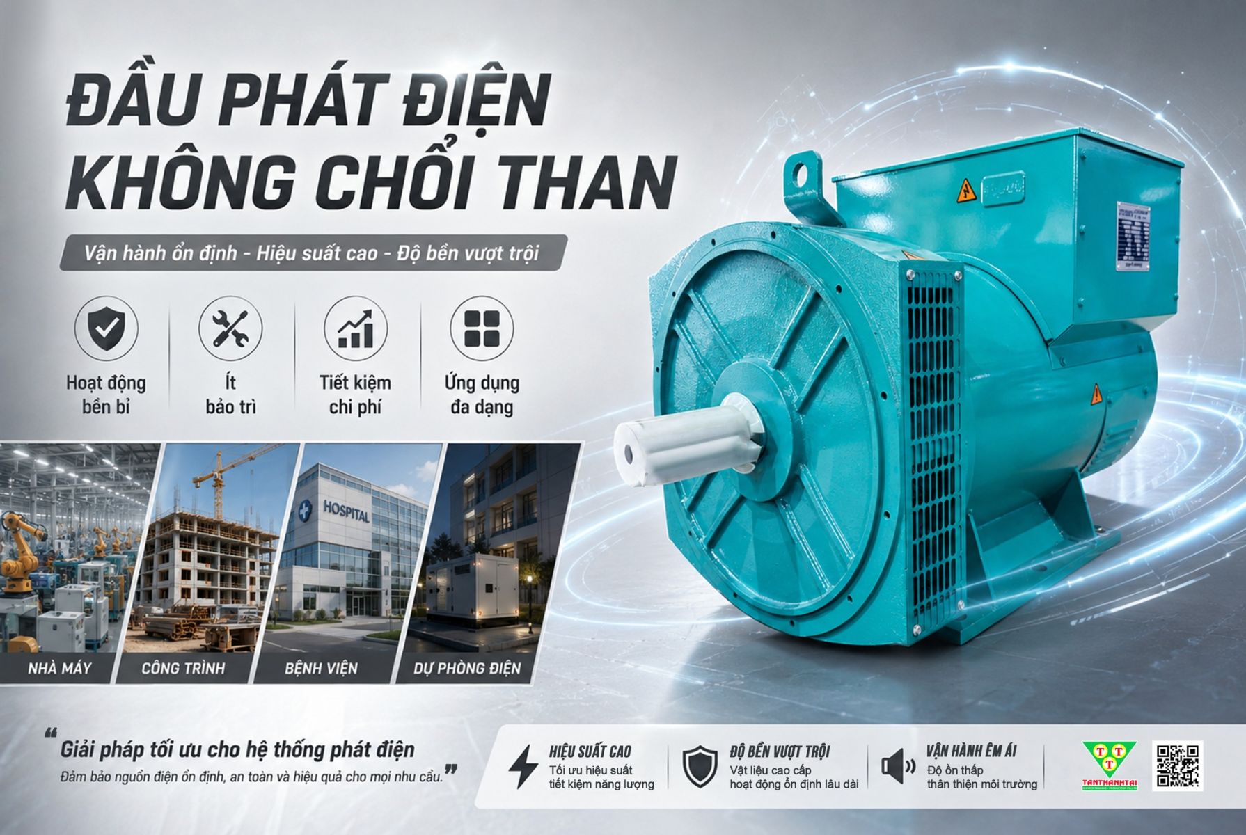 ĐẦU PHÁT ĐIỆN KHÔNG CHỔI THAN 2 BẠC ĐẠN - GIẢI PHÁP NGUỒN ĐIỆN ỔN ĐỊNH